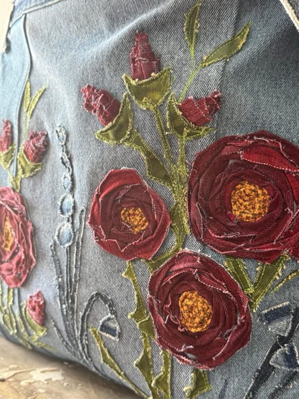 Handcrafted “Rose Garden” Denim Oversized Tote - Picture 16 of 16